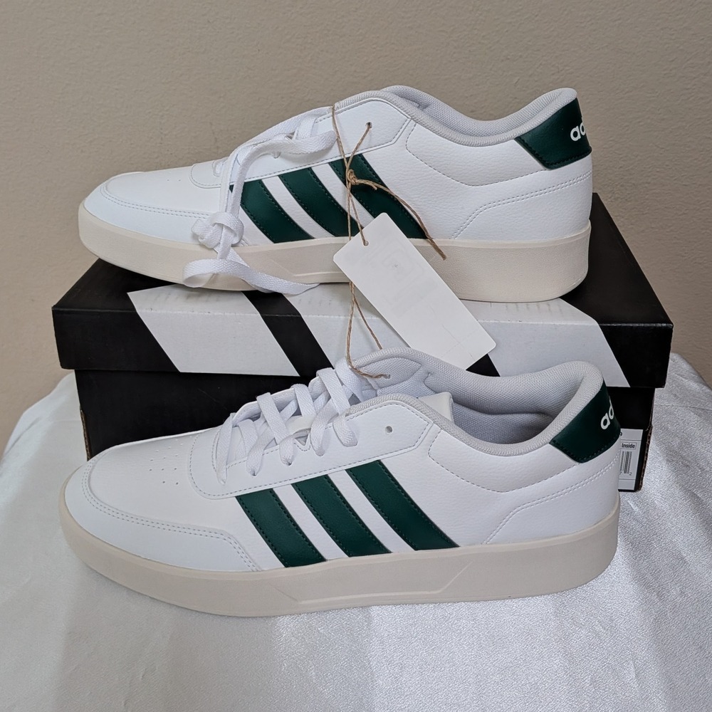 New Adidas Men's Breaknet 3.0 Sneakers Shoes White Green Size 12 - Picture 2 of 5
